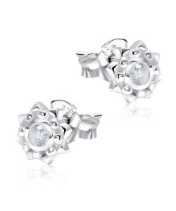 Pretty Flowers  With CZ Stone Silver Ear Stud STS-5135